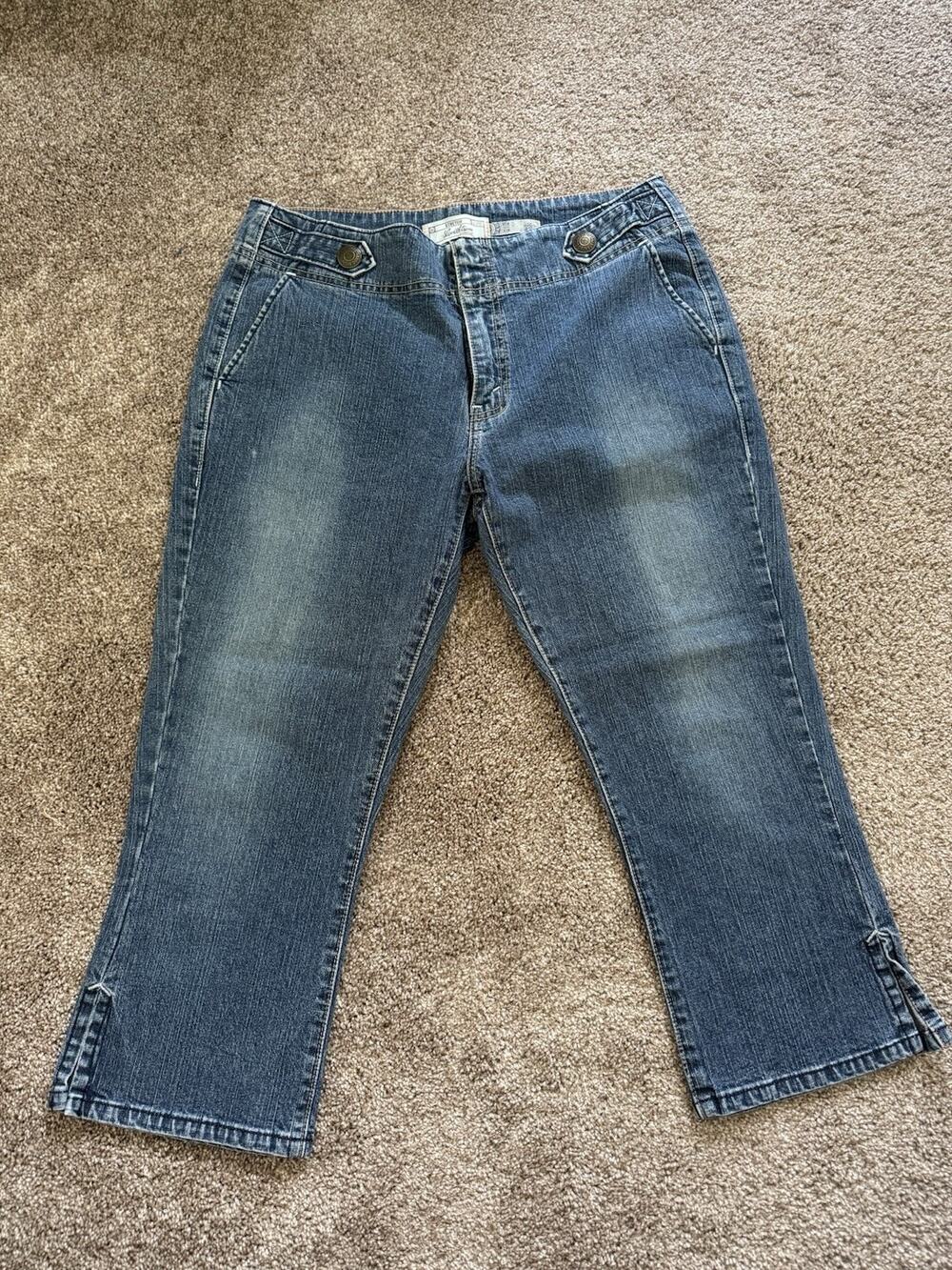 Vtg‎ Y2K Levi Strauss Signature Capri Jeans Women 12 Stretch Crop Slit Blue